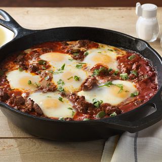 Saucy Beef with Baked Eggs