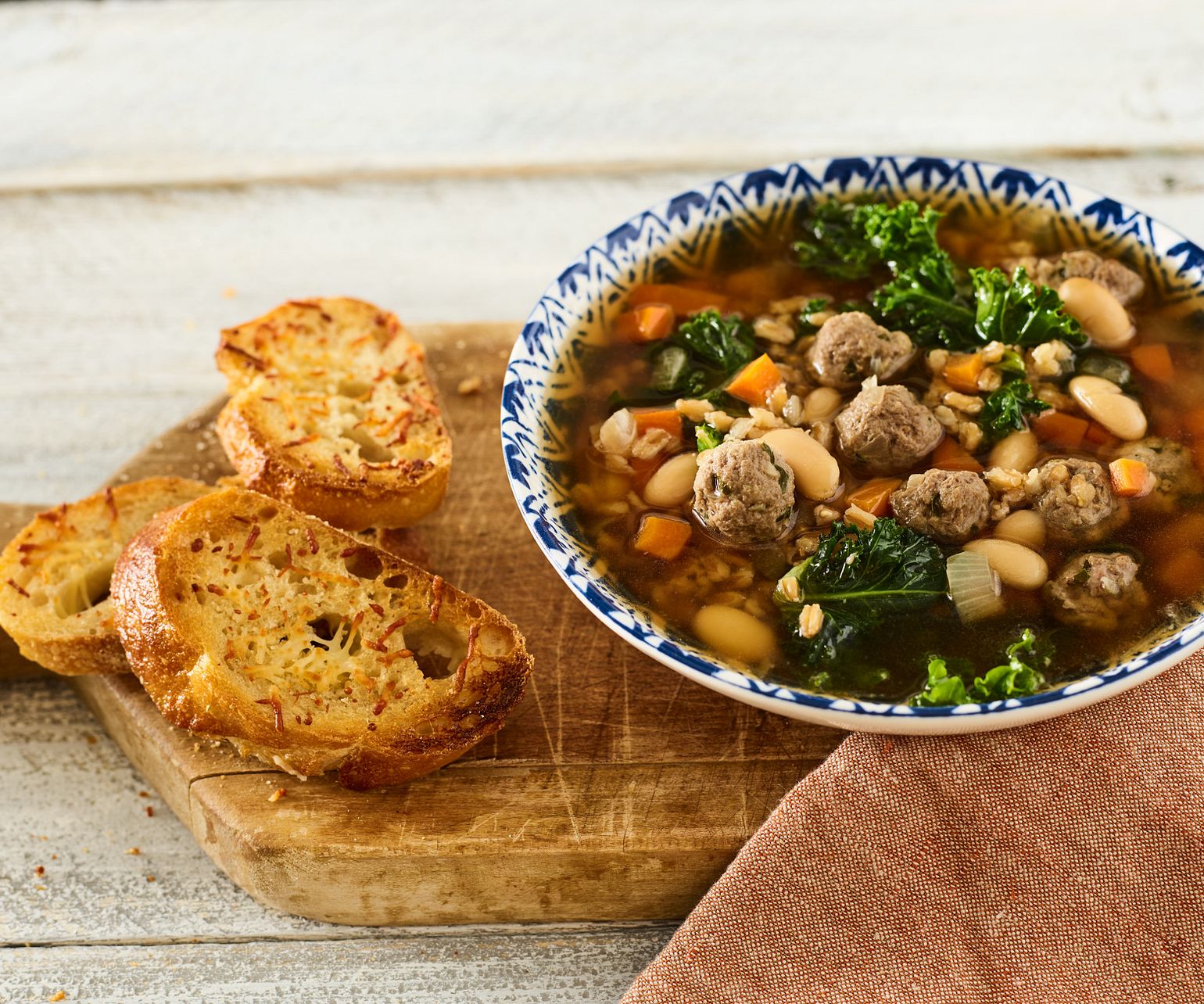 Tuscan Beef Meatball and White Bean Soup
