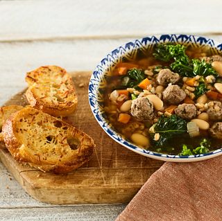 Tuscan Beef Meatball and White Bean Soup