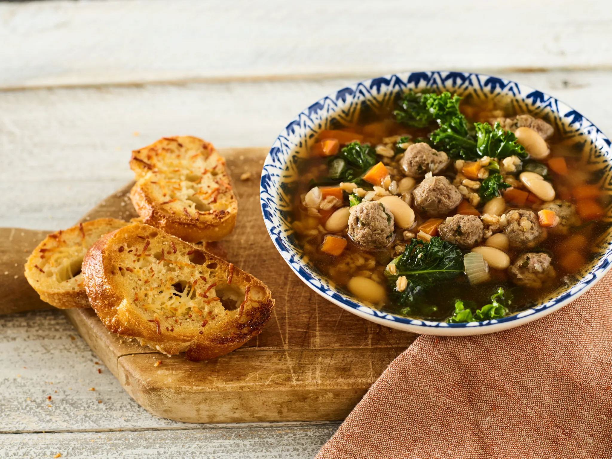 Tuscan Beef Meatball and White Bean Soup