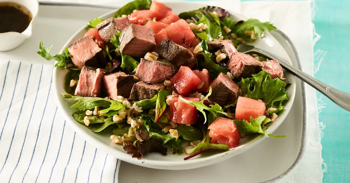 Sous Vide Top Sirloin, Farro and Compressed Watermelon Salad | Beef Loving Texans | Beef Loving Texa
