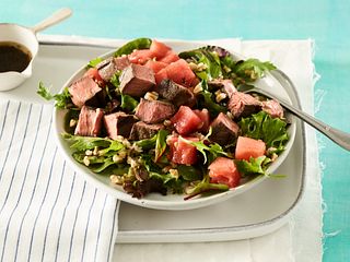 Sous Vide Top Sirloin, Farro and Compressed Watermelon Salad
