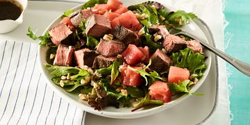 Sous Vide Top Sirloin, Farro and Compressed Watermelon Salad