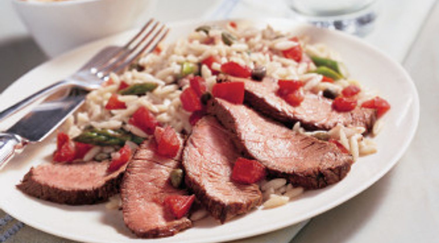 Beef Top Sirloin Steak with Asparagus & Tomato Orzo