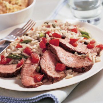 Beef Top Sirloin Steak with Asparagus & Tomato Orzo