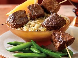 Moroccan-Style Beef Kabobs with Spiced Bulgur