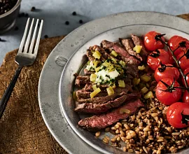 Pepper Beef Steaks with Chile-Cilantro Butter