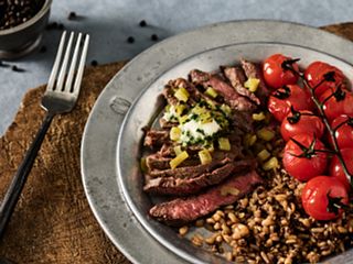 Pepper Beef Steaks with Chile-Cilantro Butter