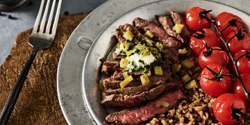 Pepper Beef Steaks with Chile-Cilantro Butter