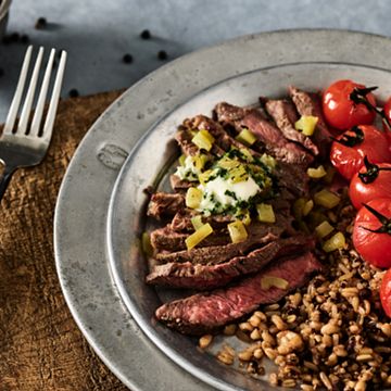 Pepper Beef Steaks with Chile-Cilantro Butter