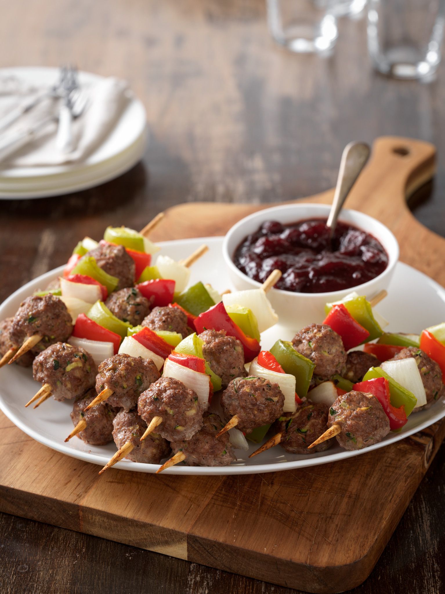 Holiday Mini Beef Meatball Skewers with Cranberry Barbecue Sauce Beef