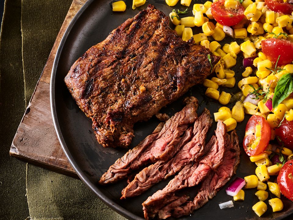 Cowboy Marinated Skirt Steak with Corn Salad