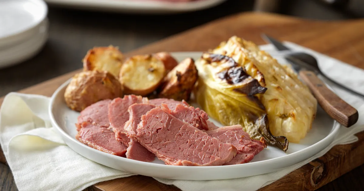 Dijon-Glazed Corned Beef with Savory Cabbage and Red Potatoes | Beef Loving Texans | Beef Loving Tex