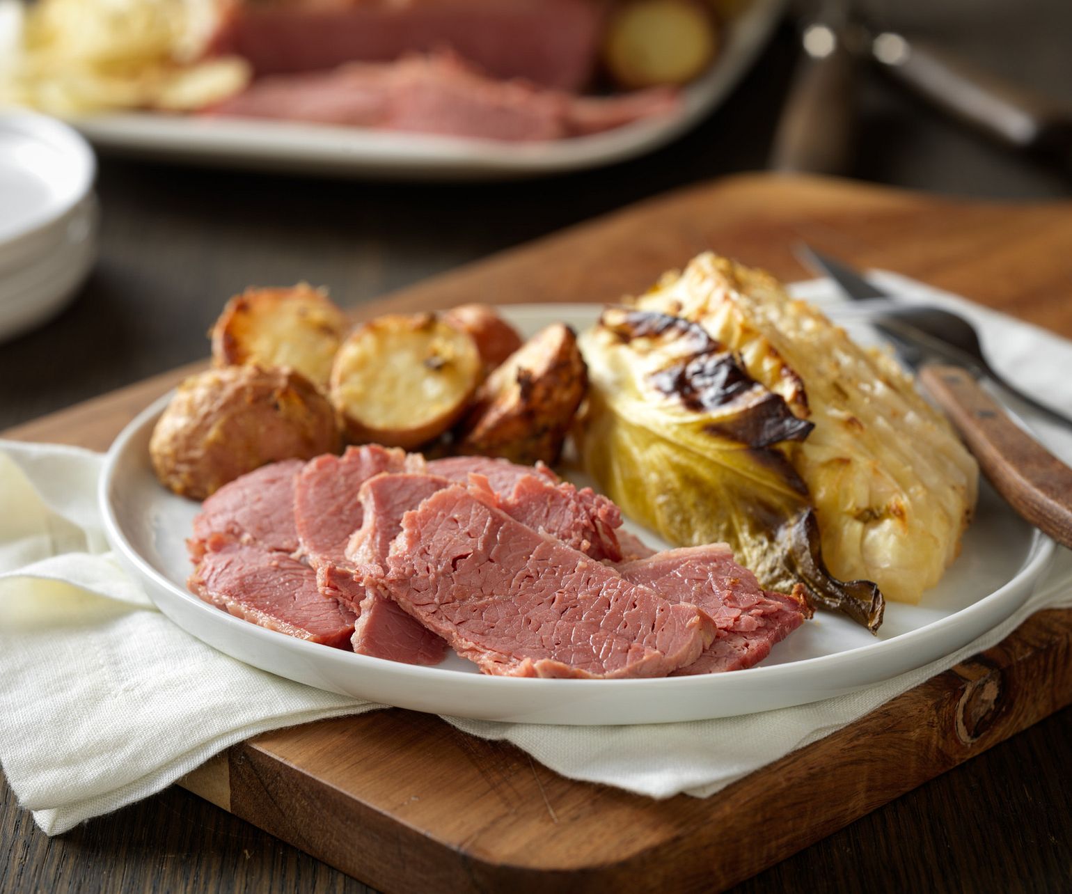 Dijon-Glazed Corned Beef with Savory Cabbage and Red Potatoes