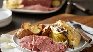 Dijon Glazed Corned Beef with Savory Cabbage and Red Potatoes