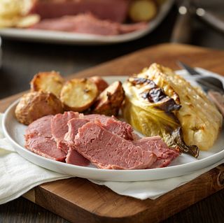Dijon-Glazed Corned Beef with Savory Cabbage & Red Potatoes