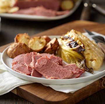 Dijon-Glazed Corned Beef with Savory Cabbage and Red Potatoes
