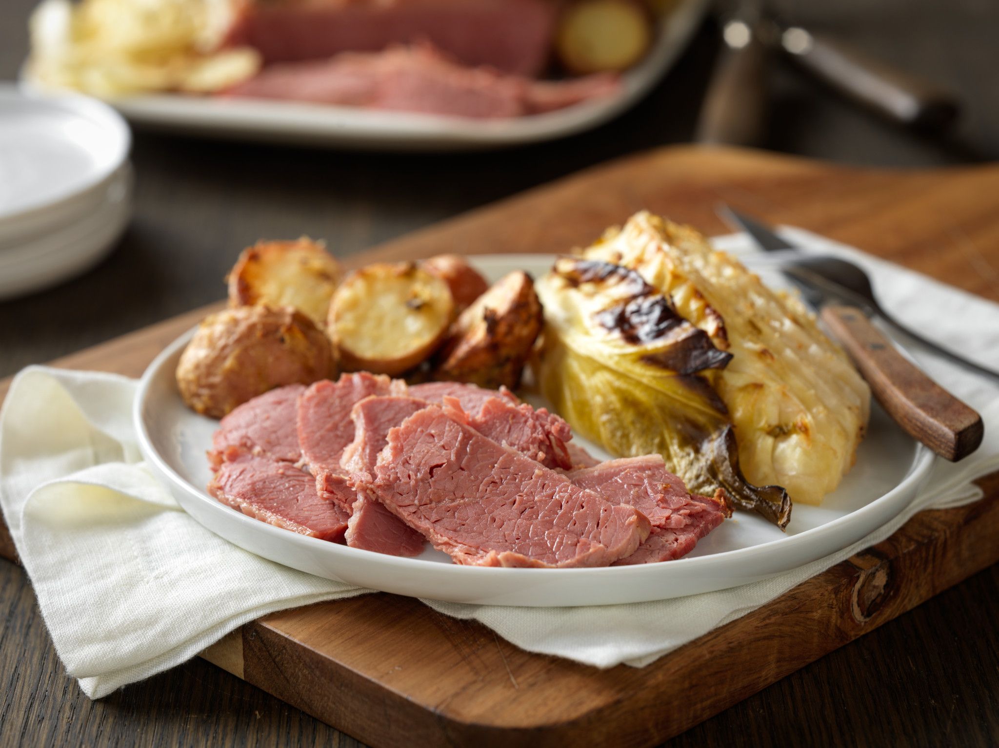 Dijon-Glazed Corned Beef with Savory Cabbage and Red Potatoes