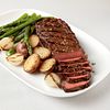 Tender Pepper-Rubbed Strip Steaks with Grilled Vegetable Trio