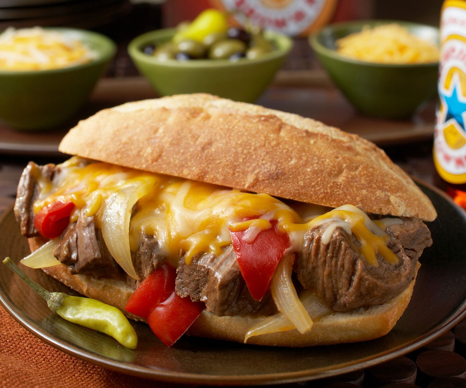 Sweet Onion & Pepper Beef Sandwiches with Au Jus