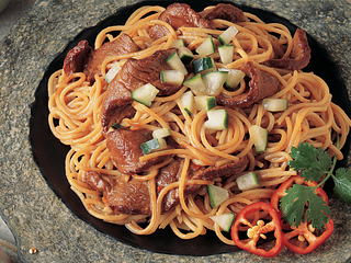 Beef and Pasta with Asian Peanut Sauce