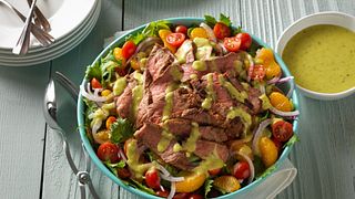Grilled Spicy Steak Salad with Guacamole Salsa