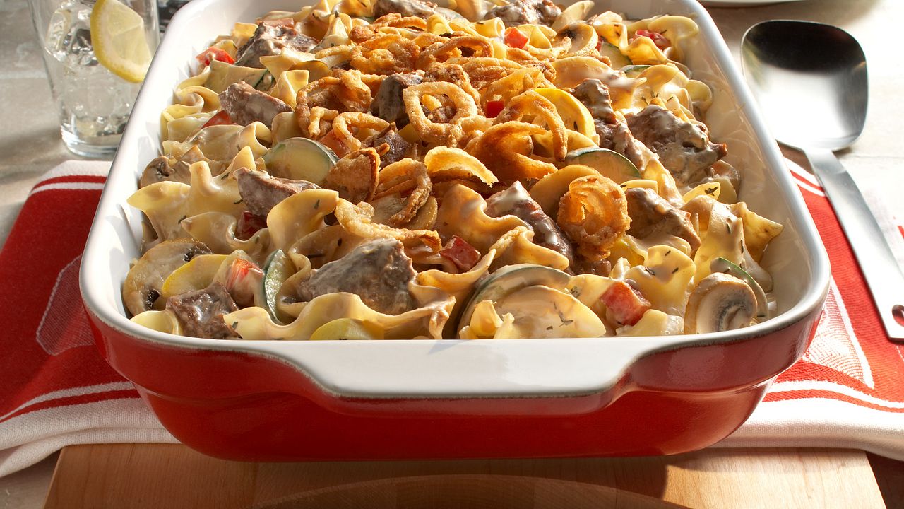 Easy Beef Mushroom Noodle Bake