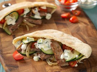 Stir-Fried Beef Gyros in Pita Pockets