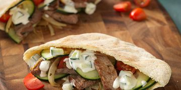 Stir-Fried Beef Gyros in Pita Pockets