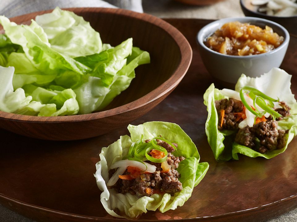 Crispy Beef Lettuce Wraps with Wowee Sauce
