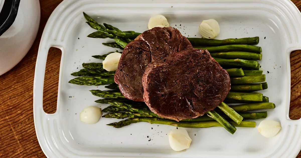 Sous Vide Tenderloin Steaks with Asparagus and Onions | Beef Loving Texans | Beef Loving Texans is y
