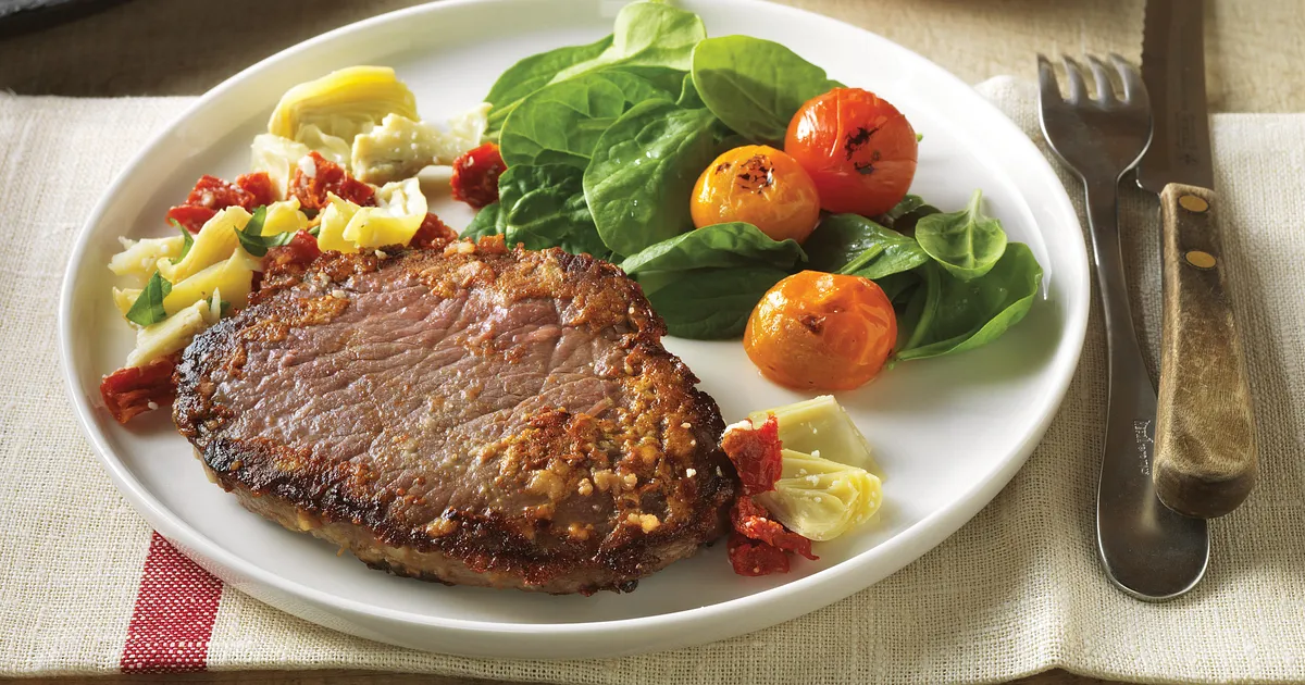 Parmesan-Crusted Beef Steaks with Mediterranean Relish | Beef Loving Texans | Beef Loving Texans is 