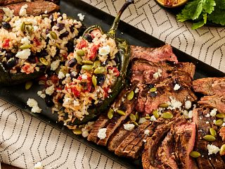 FY23 BIWFD Recipes, Lime-Marinated Flank Steak with Stuffed Poblano Peppers