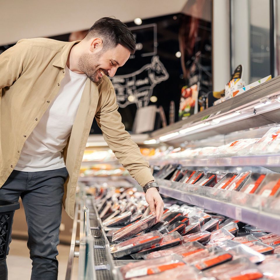 Retail Consumer Adding Beef to Cart