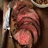 Thyme-Rubbed Beef Sirloin Tip Roast with Roasted Onion and Pear Wild Rice