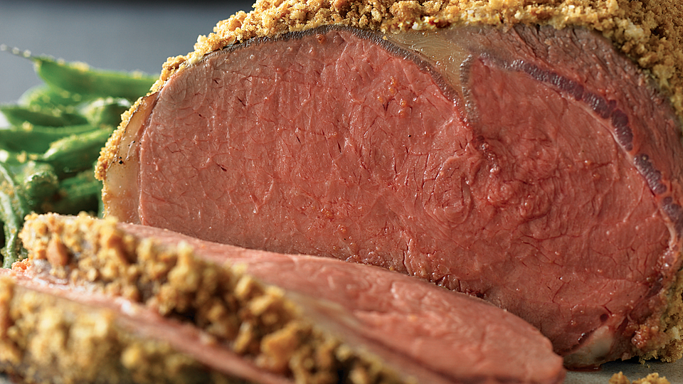 Ribeye Roast with Dijon Crust and Roasted Green Beans
