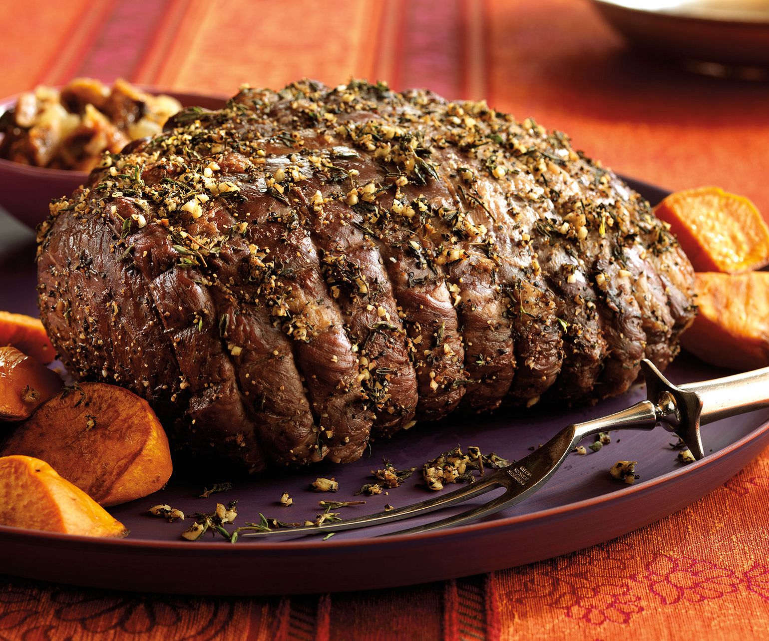 Herb-Crusted Petite Roast with Fig-Onion Relish