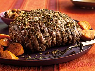 Herb-Crusted Petite Roast with Fig-Onion Relish