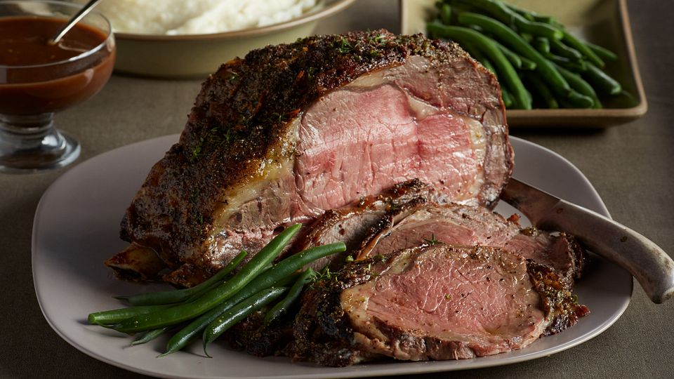 Beef Rib Roast with Chocolate-Port Sauce and Goat Cheese Potatoes