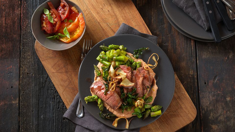Smoky Sirloin Steak with Tomato Hummus