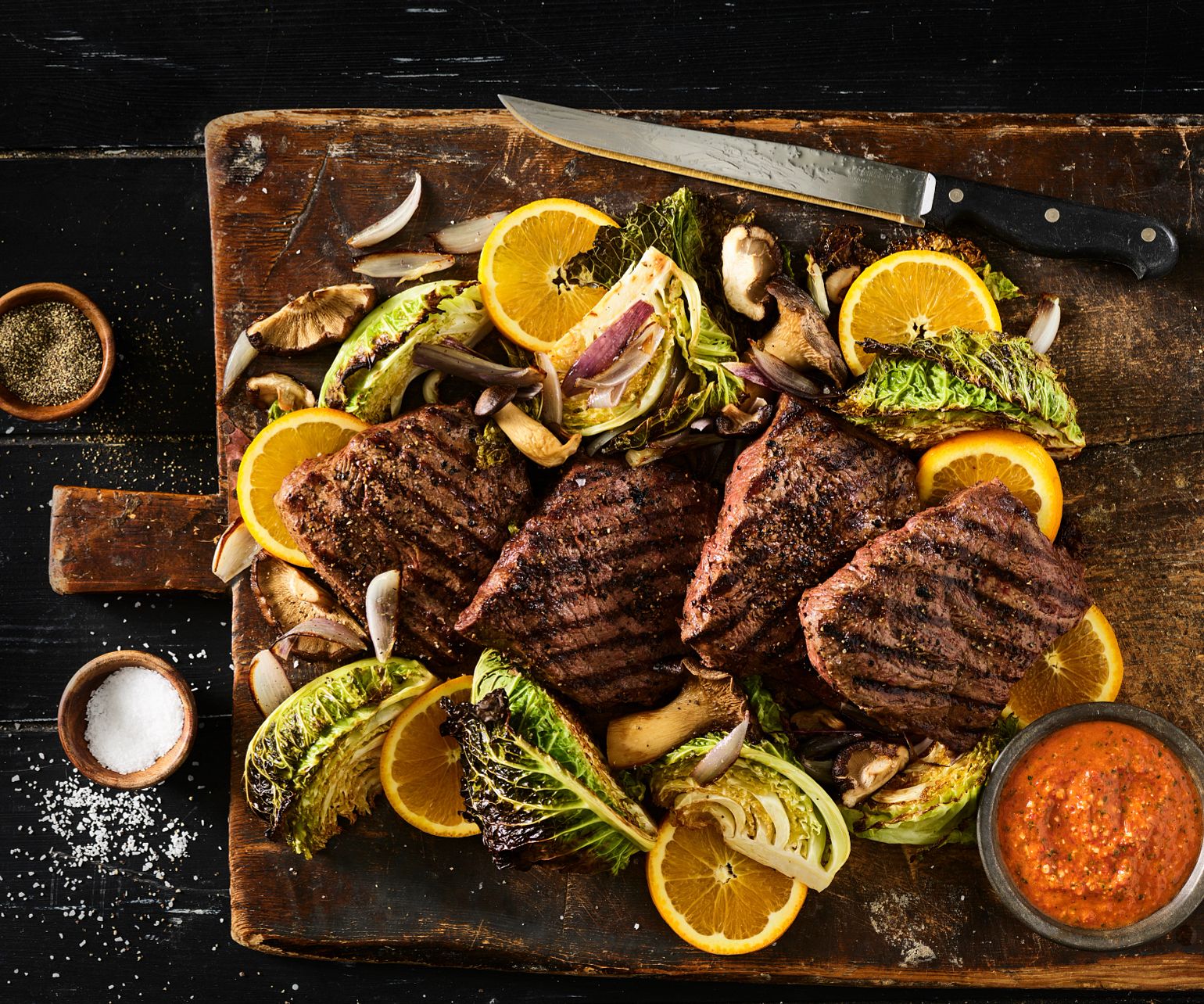 Pan-Seared Flat Iron Steak with Romesco Sauce