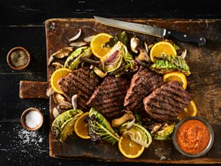 Pan-Seared Flat Iron Steak with Romesco Sauce