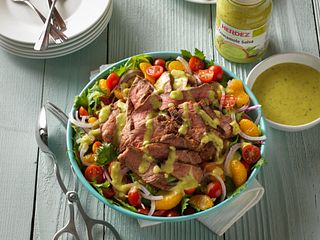 Grilled Spicy Steak Salad with Guacamole Salsa