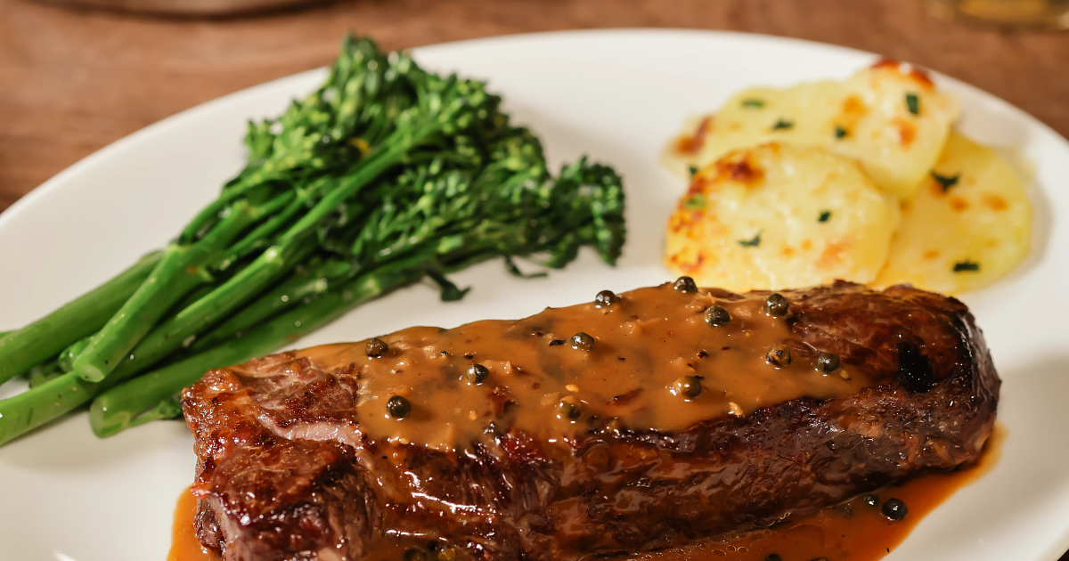 New York Strip Steaks with Peppercorn Sauce | Beef Loving Texans | Beef ...