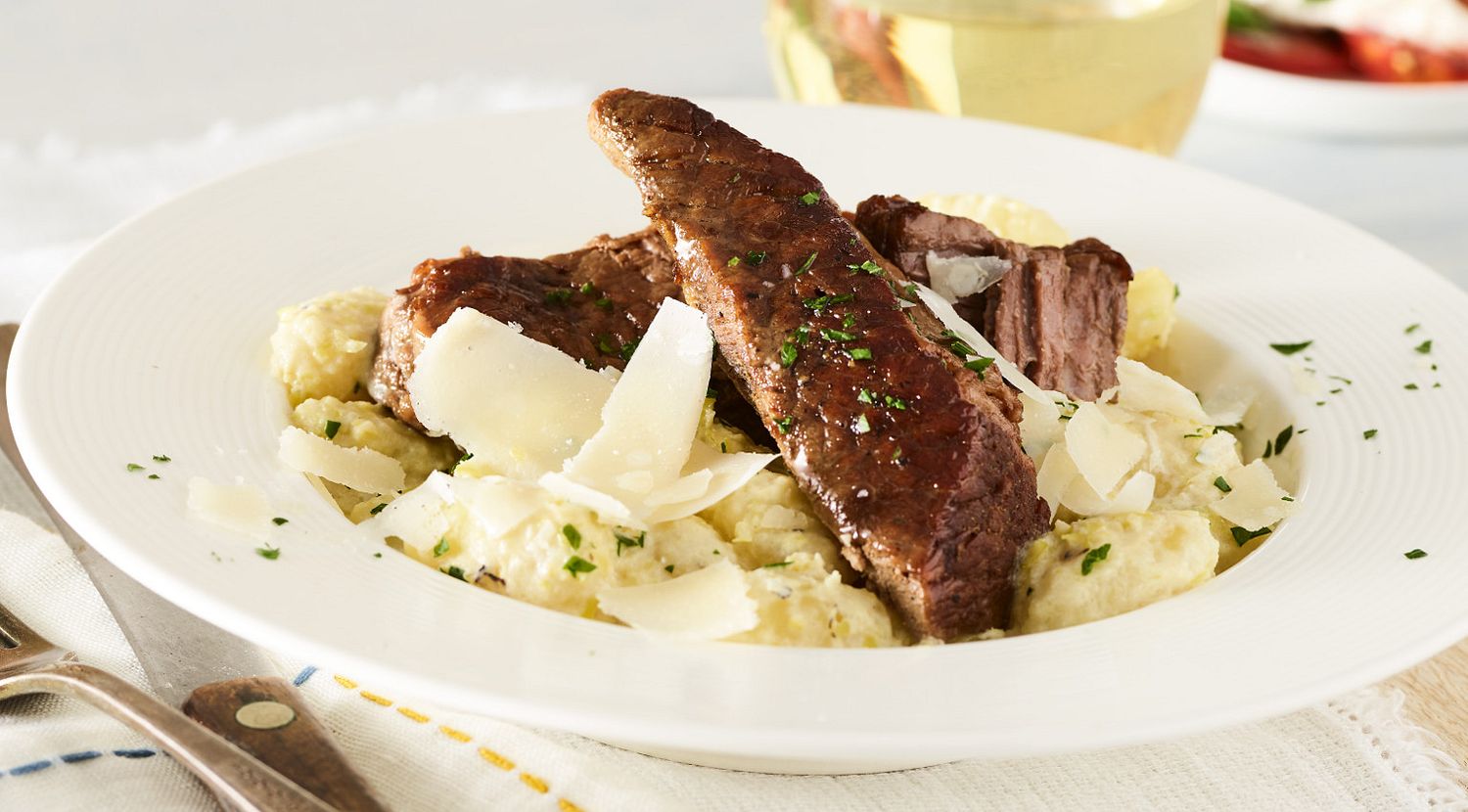 Braised Beef Short Ribs and Ricotta Gnocchi with Charred Pepper Cream Sauce