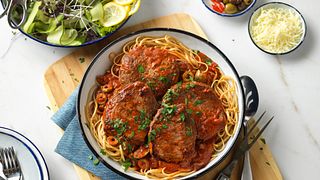 Mediterranean Steak and Pasta with Tomato-Olive Sauce