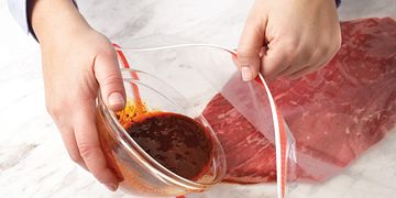 Lemon-Oregano Steak Marinade (How to Pour marinade into bag)