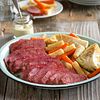 Corned Beef Brisket with Roasted Vegetables and Lemon-Mustard Sauce