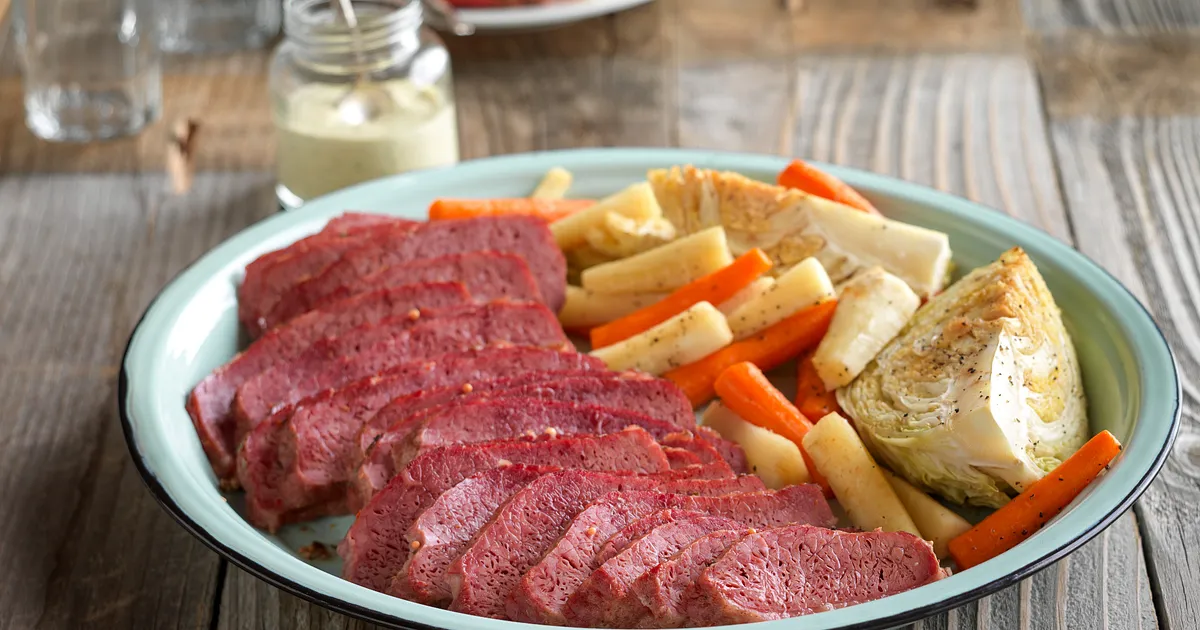 Corned Beef Brisket with Roasted Vegetables and Lemon-Mustard Sauce | Beef Loving Texans | Beef Lovi