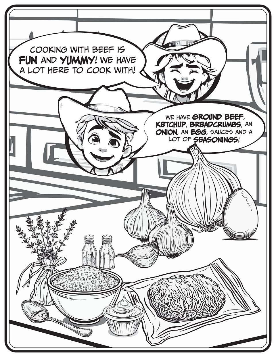 Cooking with Beef is Fun and Yummy Coloring Page